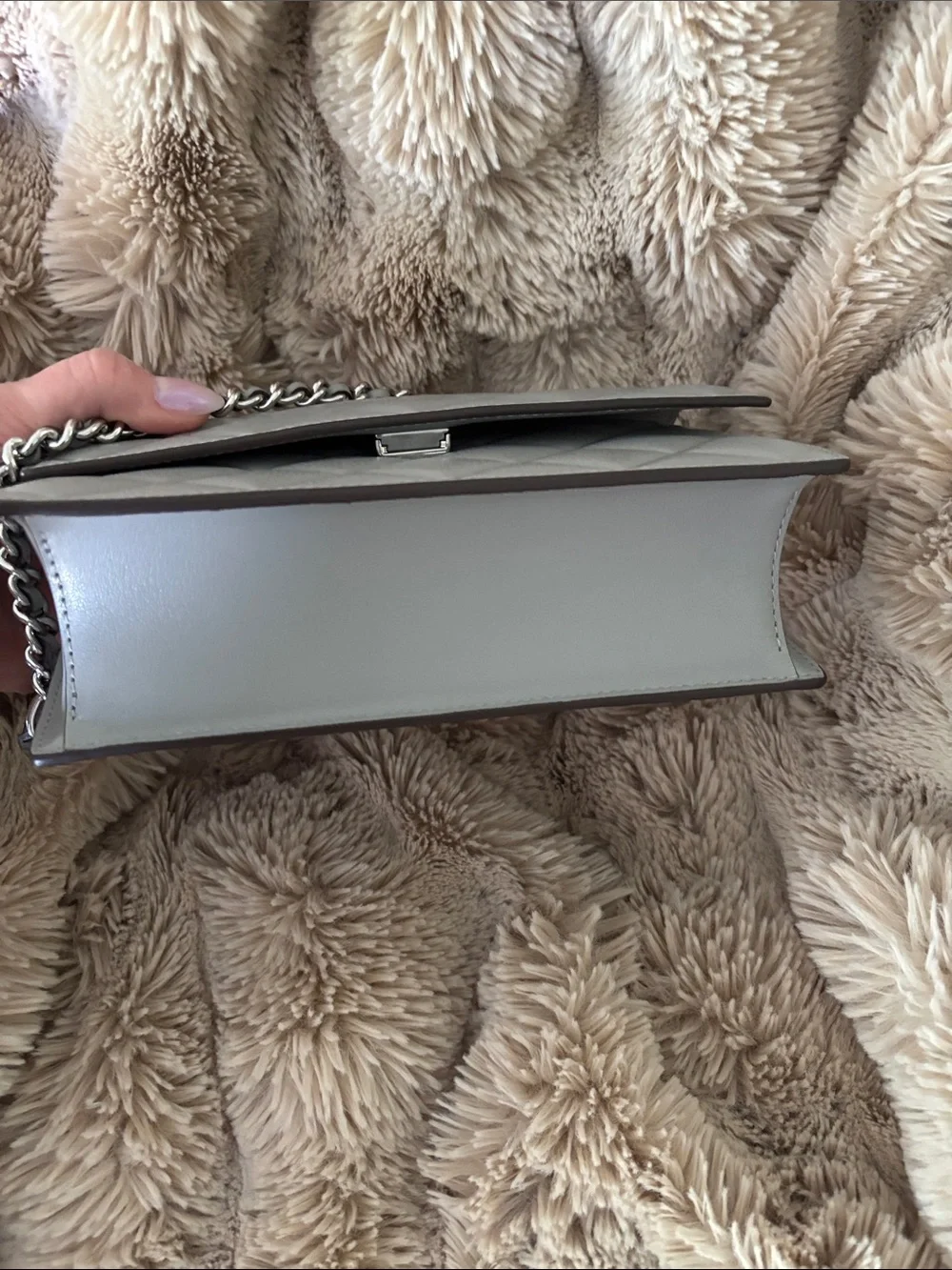 Tory Burch Quilted Leather Chain Crossbody in Light Gray